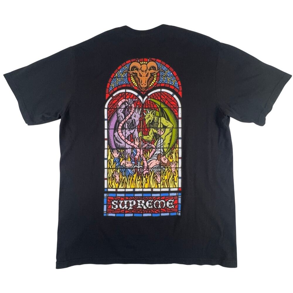 Supreme Worship Tee Black Large FW23 Sean Cliver Stained Glass Back Graphic